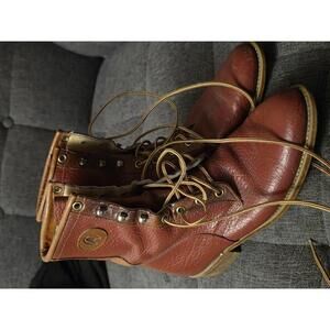 Vintage 1970s Acme Women's Red & Tan Kiltie Leather Boots - Style 8085 - Size 9M